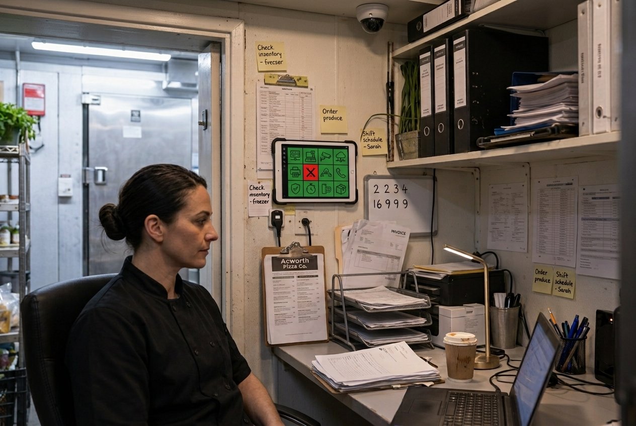 Restaurant manager checking a tablet during service